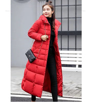 SaneShoppe - New Winter Over Knee Loose Large Fur Collar Hooded Warm Thick Parkas Women Padded Overcoat