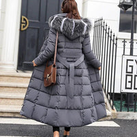 SaneShoppe - New Winter Over Knee Loose Large Fur Collar Hooded Warm Thick Parkas Women Padded Overcoat