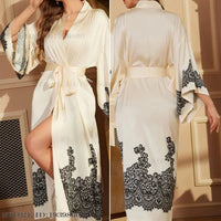 SaneShoppe - Plus Size Women's Satin Long Robe Gown Sleepwear, Flower Print Kimono Bathrobe