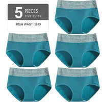 SaneShoppe - Set of 5 High Waist Cotton Panties: Women's Breathable Comfort Briefs