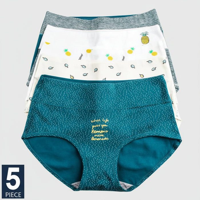 SaneShoppe - Set of 5 High Waist Cotton Panties: Women's Breathable Comfort Briefs