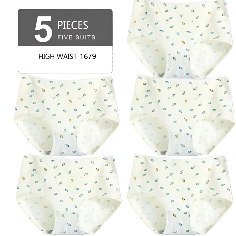 SaneShoppe - Set of 5 High Waist Cotton Panties: Women's Breathable Comfort Briefs