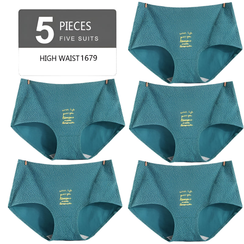 SaneShoppe - Set of 5 High Waist Cotton Panties: Women's Breathable Comfort Briefs