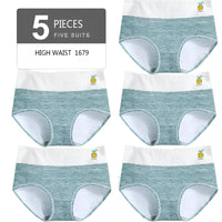 SaneShoppe - Set of 5 High Waist Cotton Panties: Women's Breathable Comfort Briefs