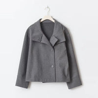 SaneShoppe - Street Women's Short Woolen Coat Stand Collar Single Breasted Long Sleeve Pockets Jacket 2025 Autumn Lady Casual Commute Outwear