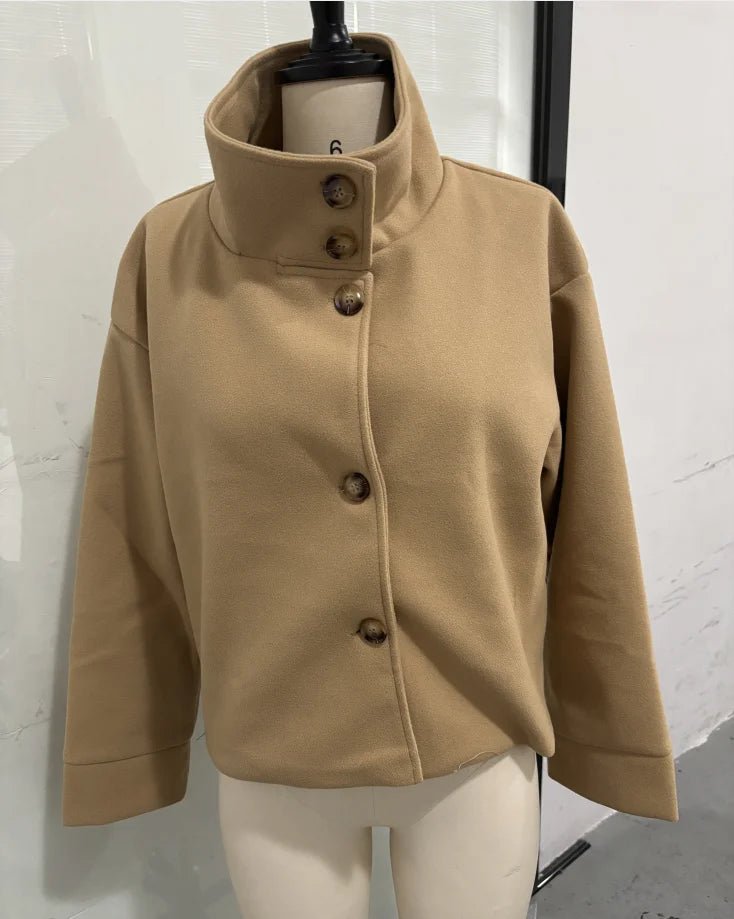 SaneShoppe - Street Women's Short Woolen Coat Stand Collar Single Breasted Long Sleeve Pockets Jacket 2025 Autumn Lady Casual Commute Outwear