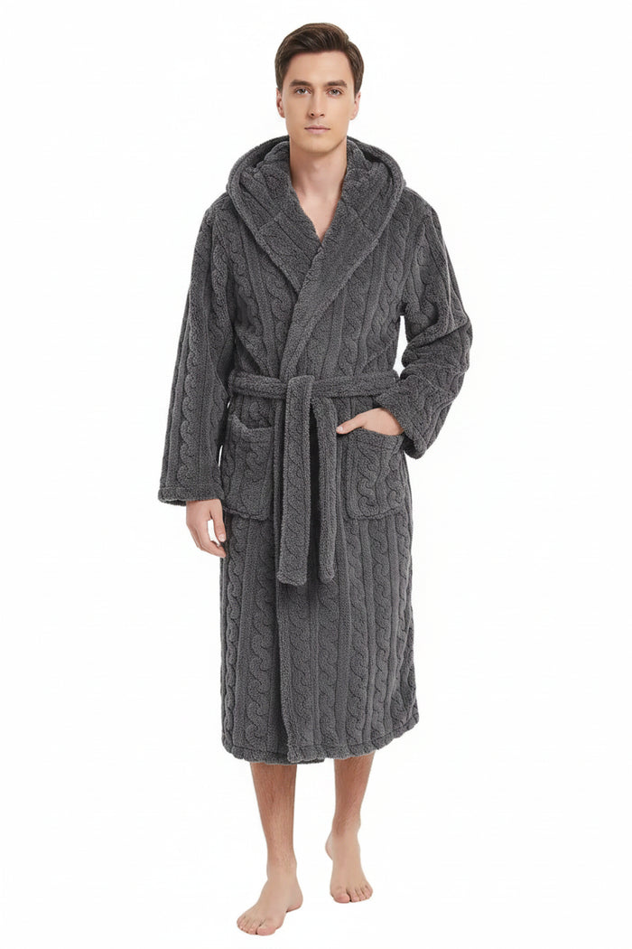 SaneShoppe - Cozy Jacquard Hooded Couple Robe for Fall/Winter