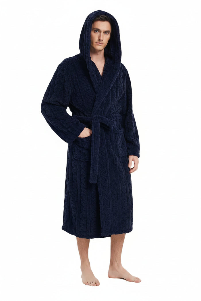 SaneShoppe - Cozy Jacquard Hooded Couple Robe for Fall/Winter