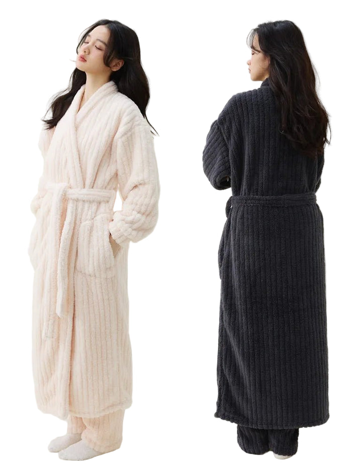 SaneShoppe - Luxurious Winter Plaid Robe Set - Women's Coral Fleece Home Clothes