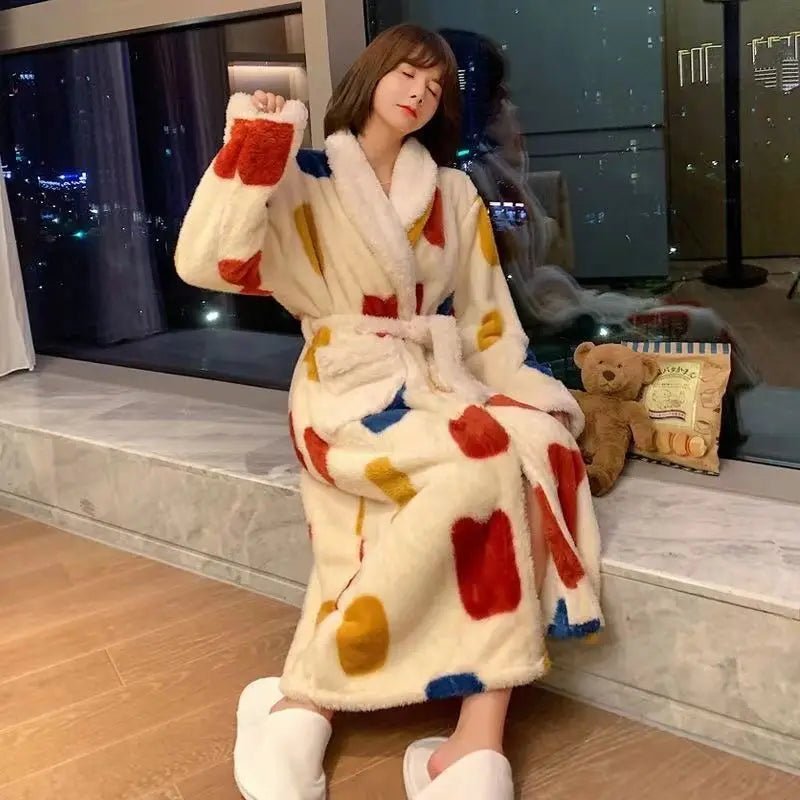 SaneShoppe Fleece Bathrobe Dressing Gown Women Robe Cozy Night Sleepwear Plus Size