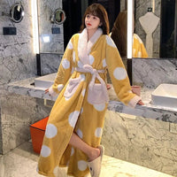 SaneShoppe - Fleece Bathrobe Dressing Gown Women Robe Cozy Night Sleepwear Plus Size