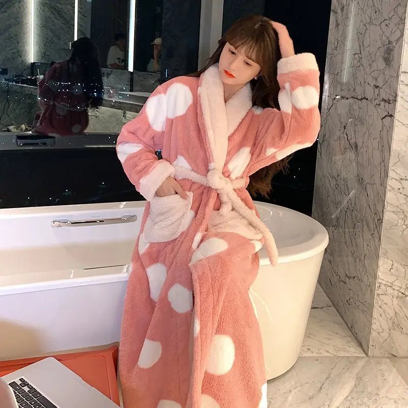 SaneShoppe Fleece Bathrobe Dressing Gown Women Robe Cozy Night Sleepwear Plus Size