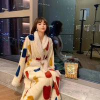 SaneShoppe Fleece Bathrobe Dressing Gown Women Robe Cozy Night Sleepwear Plus Size