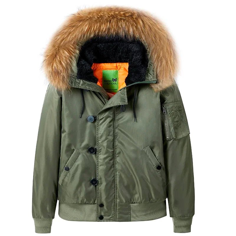 SaneShoppe-Men's Winter Military Pilot Jacket with Fur Collar and Hooded Parka