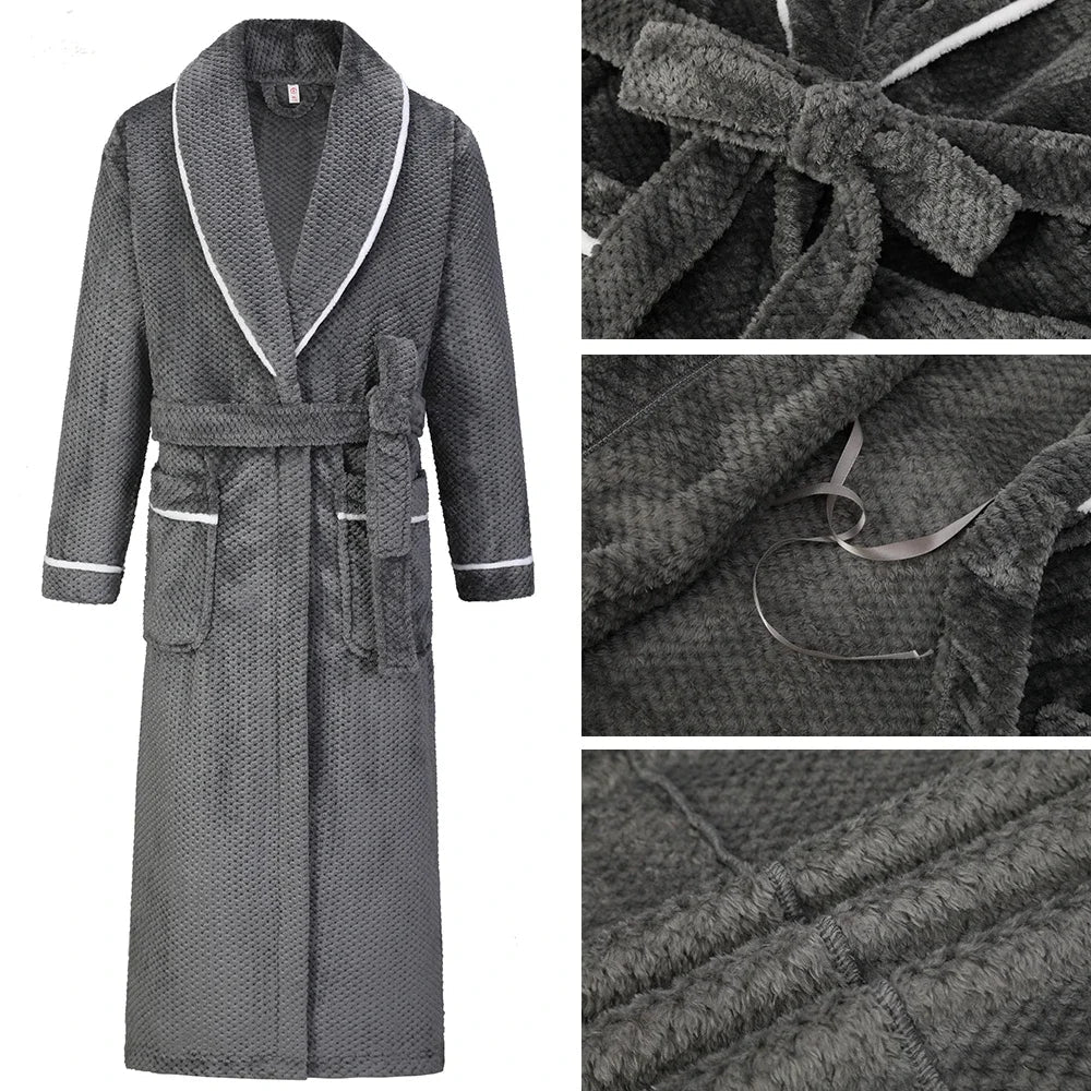 SaneShoppe-Long Robe Warm Men's Bathrobe Gown Large Size Loose Coral Fleece 4XL