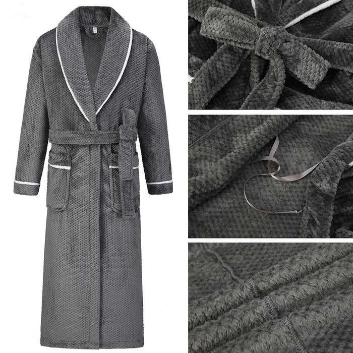 SaneShoppe-Long Robe Warm Men's Bathrobe Gown Large Size Loose Coral Fleece 4XL