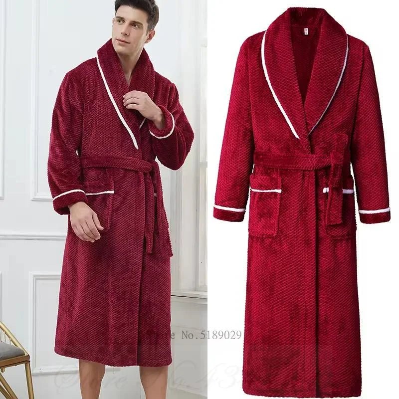SaneShoppe-Long Robe Warm Men's Bathrobe Gown Large Size Loose Coral Fleece 4XL