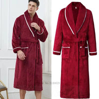 SaneShoppe-Long Robe Warm Men's Bathrobe Gown Large Size Loose Coral Fleece 4XL
