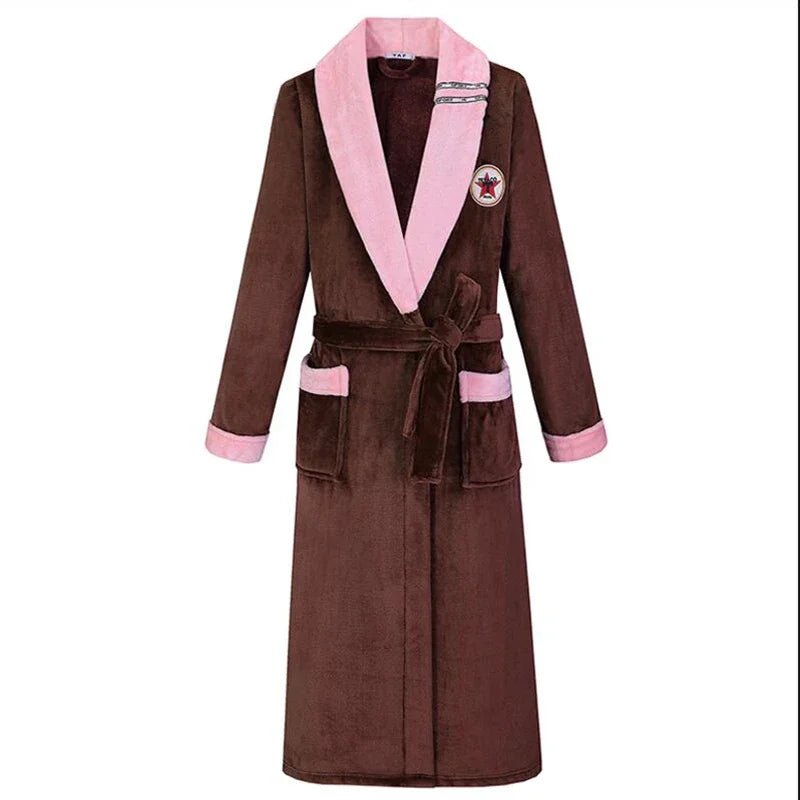 SaneShoppe-Long Robe Warm Men's Bathrobe Gown Large Size Loose Coral Fleece 4XL