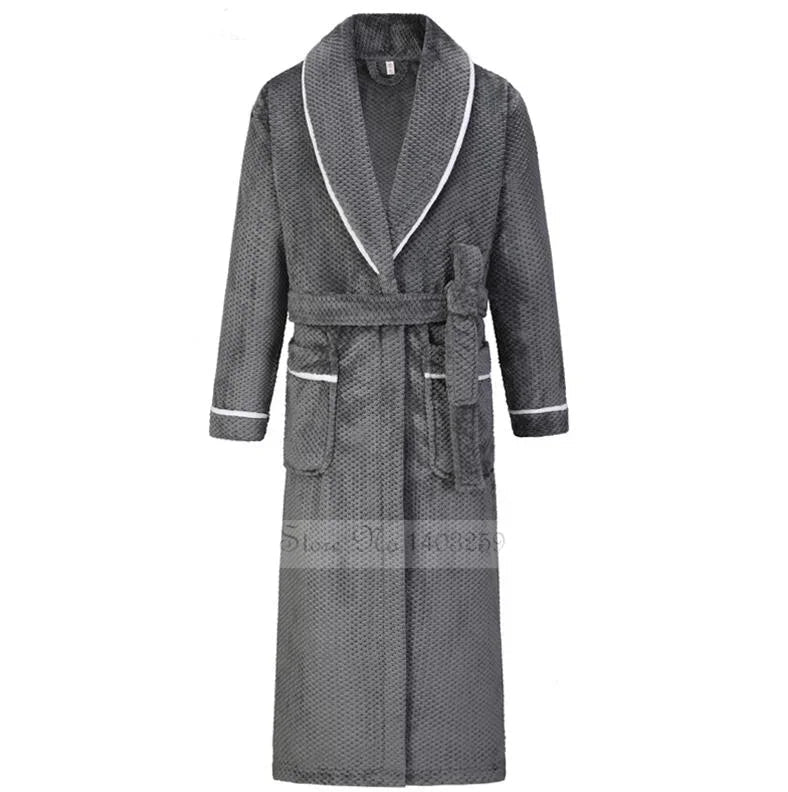 SaneShoppe-Long Robe Warm Men's Bathrobe Gown Large Size Loose Coral Fleece 4XL