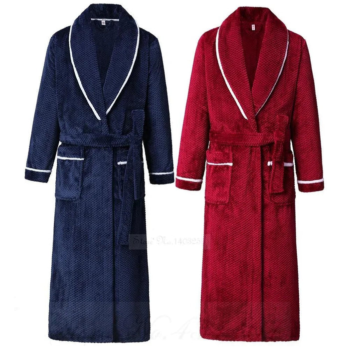 SaneShoppe-Long Robe Warm Men's Bathrobe Gown Large Size Loose Coral Fleece 4XL