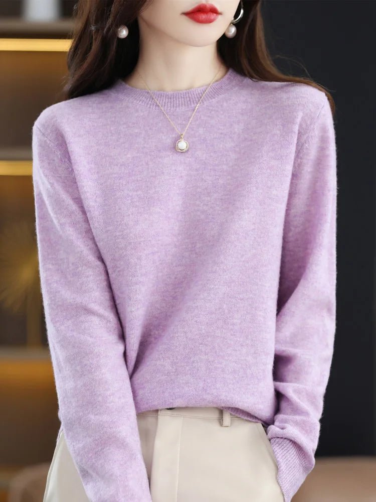 SaneShoppe - Women 100% Merino Wool Sweater O - Neck Long Sleeve Cashmere Knitwear Pullover Aliselect Fashion Autumn Winter Clothing Tops