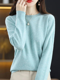 SaneShoppe Women 100% Merino Wool Sweater O - Neck Long Sleeve Cashmere Knitwear Pullover Aliselect Fashion Autumn Winter Clothing Tops