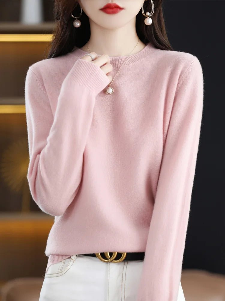 SaneShoppe - Women 100% Merino Wool Sweater O - Neck Long Sleeve Cashmere Knitwear Pullover Aliselect Fashion Autumn Winter Clothing Tops