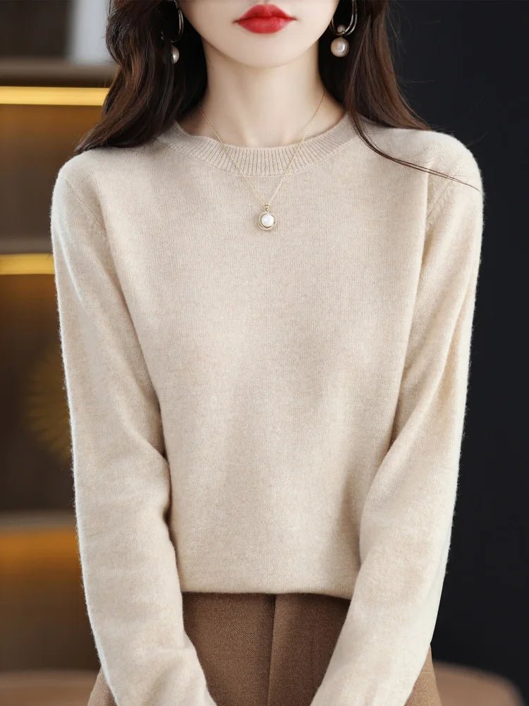 SaneShoppe - Women 100% Merino Wool Sweater O - Neck Long Sleeve Cashmere Knitwear Pullover Aliselect Fashion Autumn Winter Clothing Tops