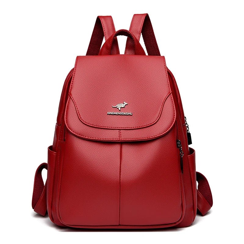 SaneShoppe - Women Large Capacity Backpack High Quality Leather Female Vintage Bag School Bags Travel Bagpack Ladies Bookbag Rucksack Purses