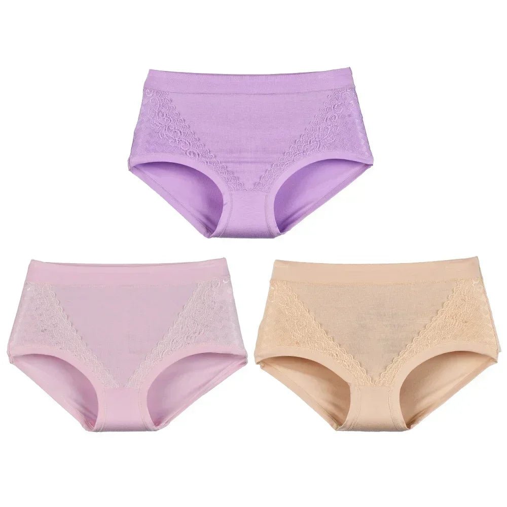 SaneShoppe - Women's High Waist Lace Briefs - 3 - Pack, Plus Size, Modal Fabric