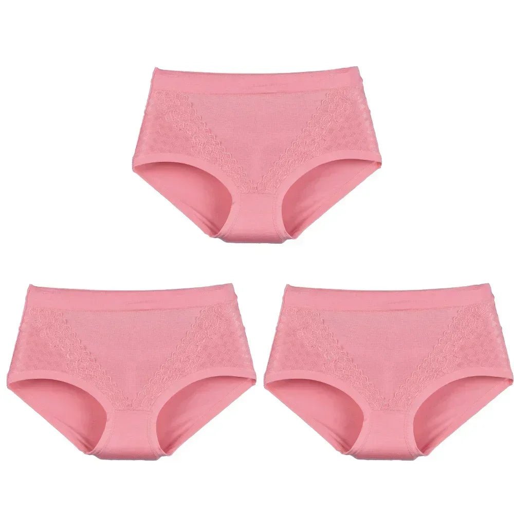 SaneShoppe - Women's High Waist Lace Briefs - 3 - Pack, Plus Size, Modal Fabric
