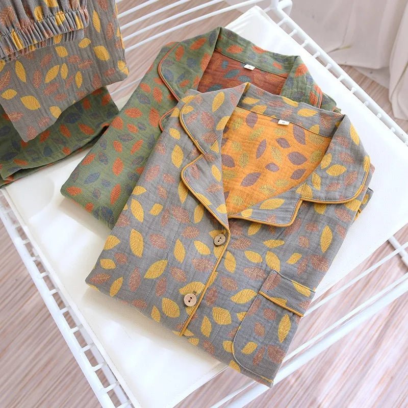 SaneShoppe - Women's Pajama Set Yarn - Dyed Jacquard 100% Cotton Vintage Long 2 Piece Set.
