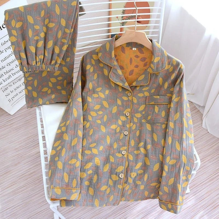 SaneShoppe Women's Pajama Set Yarn - Dyed Jacquard 100% Cotton Vintage Long 2 Piece Set.