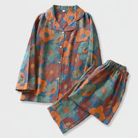 SaneShoppe - Women's Pajama Set Yarn - Dyed Jacquard 100% Cotton Vintage Long 2 Piece Set.