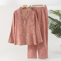 SaneShoppe - Women's Pajama Set Yarn - Dyed Jacquard 100% Cotton Vintage Long 2 Piece Set.