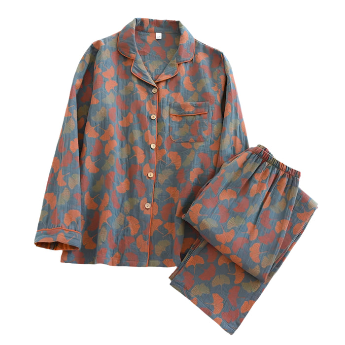 SaneShoppe 100% Cotton Women's Yarn - Dyed Jacquard Pyjamas, Long - Sleeved 2 - piece Set.