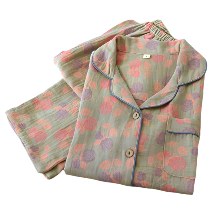 SaneShoppe - 100% Cotton Women's Yarn - Dyed Jacquard Pyjamas, Long - Sleeved 2 - piece Set.
