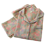 SaneShoppe - 100% Cotton Women's Yarn - Dyed Jacquard Pyjamas, Long - Sleeved 2 - piece Set.