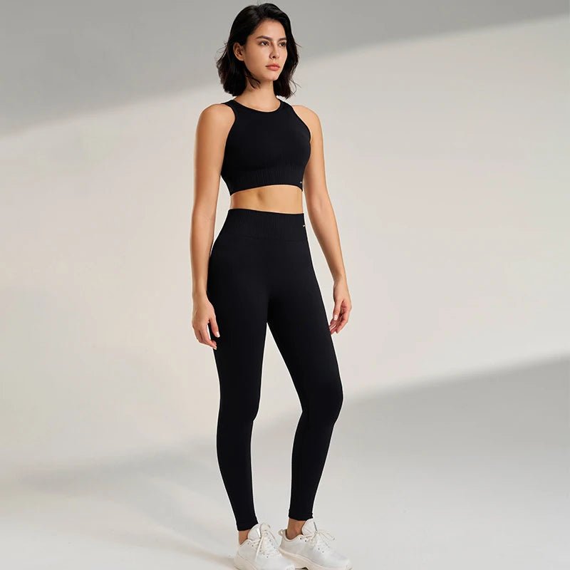 SaneShoppe - Women's High - Waisted Yoga Leggings and Top: A Seamless Two - Piece Fitness Outfit