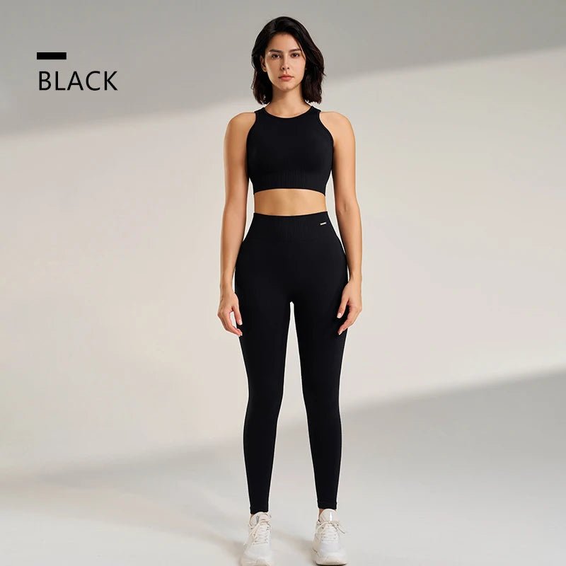 SaneShoppe - Women's High - Waisted Yoga Leggings and Top: A Seamless Two - Piece Fitness Outfit