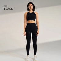 SaneShoppe - Women's High - Waisted Yoga Leggings and Top: A Seamless Two - Piece Fitness Outfit
