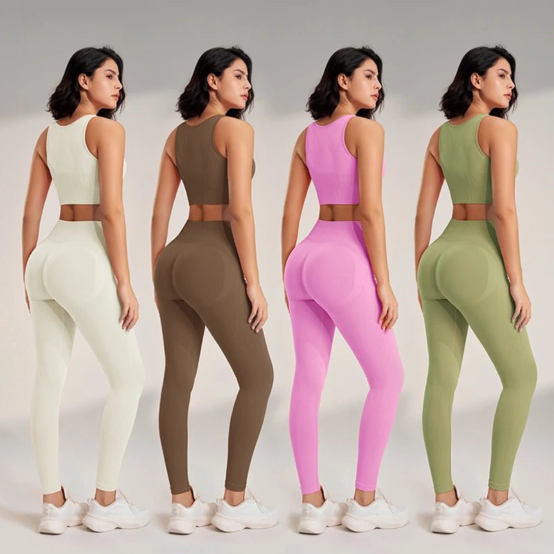 SaneShoppe - Women's High - Waisted Yoga Leggings and Top: A Seamless Two - Piece Fitness Outfit