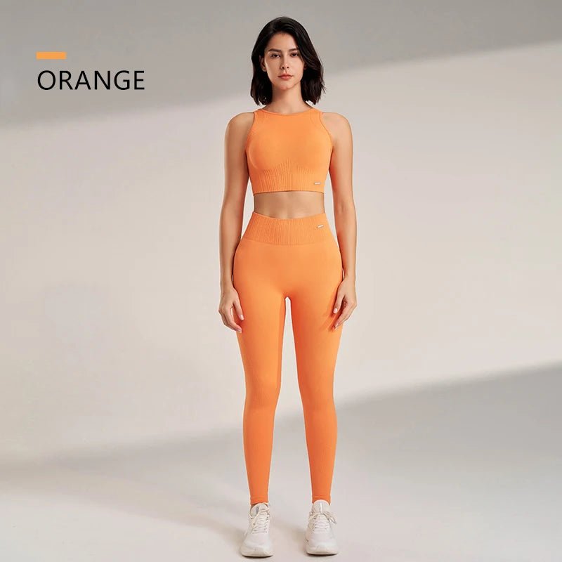 SaneShoppe - Women's High - Waisted Yoga Leggings and Top: A Seamless Two - Piece Fitness Outfit
