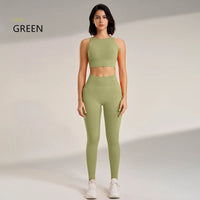 SaneShoppe - Women's High - Waisted Yoga Leggings and Top: A Seamless Two - Piece Fitness Outfit