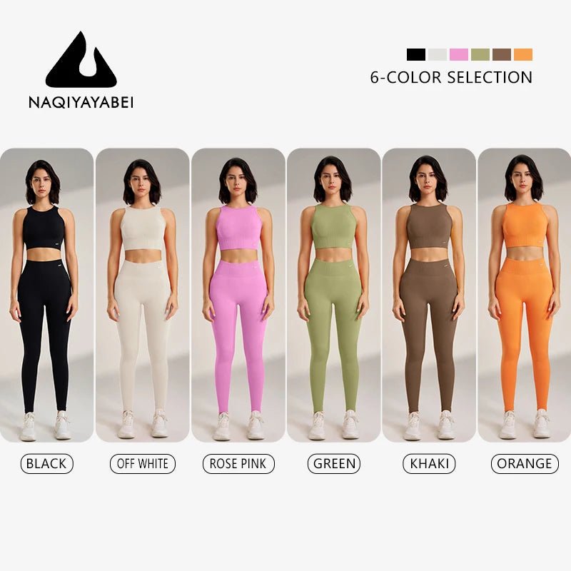 SaneShoppe - Women's High - Waisted Yoga Leggings and Top: A Seamless Two - Piece Fitness Outfit