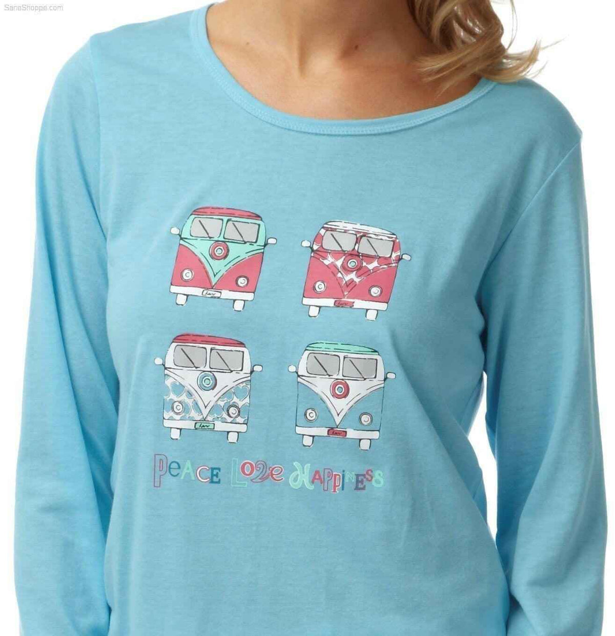 Women's Pyjamas Long Sleeved Loungewear Nightwear in blue and coral - SaneShoppe