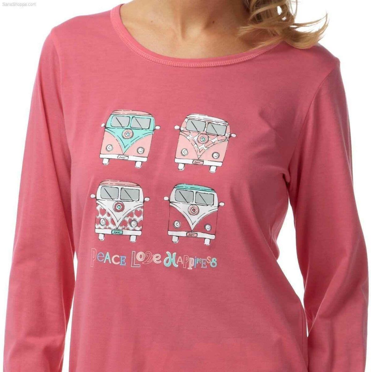 Women's Pyjamas Long Sleeved Loungewear Nightwear in blue and coral - SaneShoppe